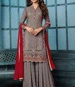 Mauve Embroidered Georgette Salwar Up To 42" Size