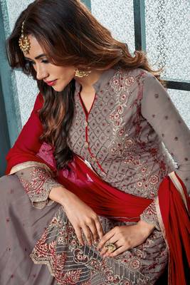 Mauve Embroidered Georgette Salwar Up To 42" Size 2
