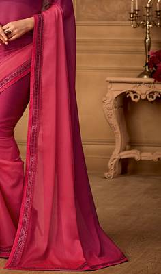 Wine embroidered silk blend saree with blouse 3