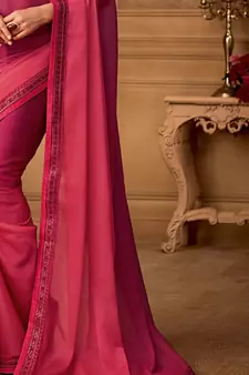 Wine embroidered silk blend saree with blouse