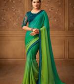 Green embroidered silk blend saree with blouse