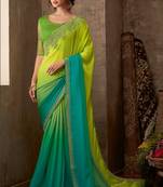 Lemon embroidered silk blend saree with blouse