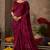 Wine embroidered silk blend saree with blouse