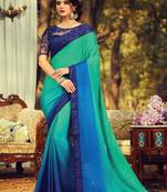 Turquoise plain silk blend saree with blouse