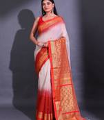 Off White Cotton Blend Handwoven Saree With Small Ethnic And Nakshi Design