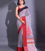 Grey Cotton Handwoven Saree With Nakshi Motifs And Floral Designs