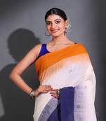 White Cotton Handwoven Saree With Nakshi Motifs And Floral Designs