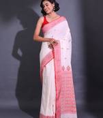 White Cotton Handwoven Saree With Nakshi Patterns