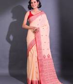 Light Peach Cotton Handwoven Saree With Nakshi Patterns