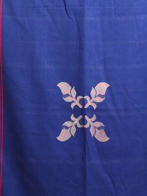 Blue Cotton Handwoven Saree With Woven Striped Designs 5