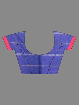 Blue Cotton Handwoven Saree With Woven Striped Designs 6