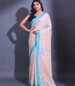 Off White Cotton Handwoven Saree With Woven Striped Designs
