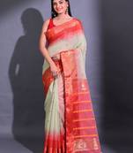 Pistachio Green Cotton Blend Handwoven Saree With Small Buttas And Nakshi Design