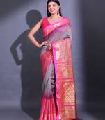 Grey Cotton Blend Handwoven Saree With Small Ethnic And Nakshi Design