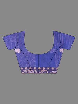 Blue Cotton Blend Handwoven Saree With Paisley Designs And Contrast Pallu 6