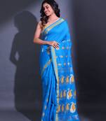 Sky Blue Cotton Blend Handwoven Saree With Paisley Designs