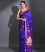 Blue Cotton Blend Handwoven Saree With Foliage Designs And Texture Patterns