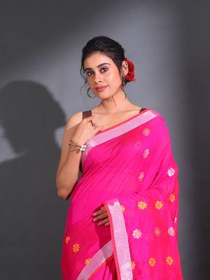 Rani Pink Cotton Blend Handwoven Saree With Nakshi Designs 2