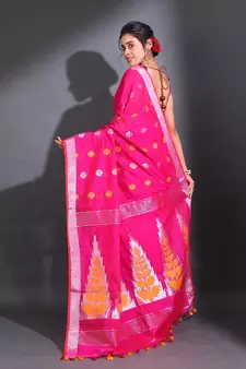 Rani Pink Cotton Blend Handwoven Saree With Nakshi Designs