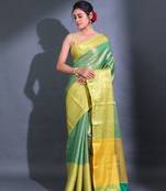 Green Katan Silk Handwoven Saree With Zari Woven Foliage And Nakshi Patterns
