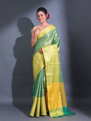 Green Katan Silk Handwoven Saree With Zari Woven Foliage And Nakshi Patterns 2