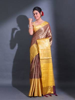 Maroon Katan Silk Handwoven Saree With Zari Woven Floral And Paisley Motifs 1