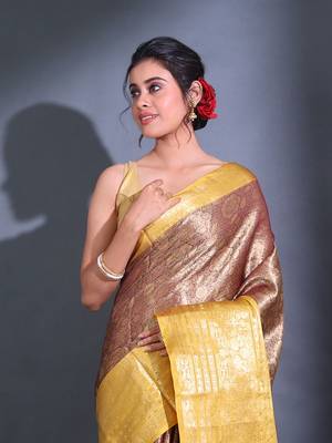 Maroon Katan Silk Handwoven Saree With Zari Woven Floral And Paisley Motifs 2