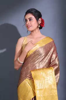 Maroon Katan Silk Handwoven Saree With Zari Woven Floral And Paisley Motifs