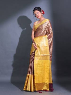 Maroon Katan Silk Handwoven Saree With Zari Woven Floral And Paisley Motifs 3
