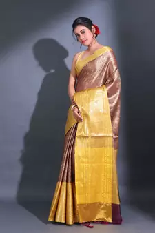Maroon Katan Silk Handwoven Saree With Zari Woven Floral And Paisley Motifs