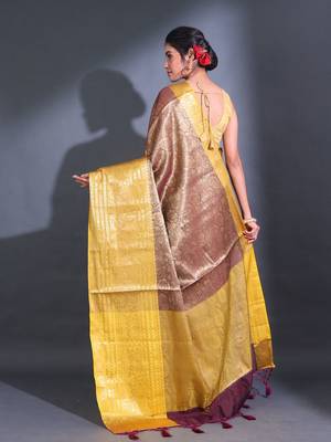 Maroon Katan Silk Handwoven Saree With Zari Woven Floral And Paisley Motifs 4