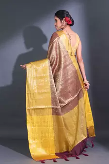 Maroon Katan Silk Handwoven Saree With Zari Woven Floral And Paisley Motifs