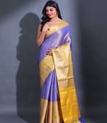 Blue Katan Silk Handwoven Saree With Zari Woven Nakshi And Damask Motifs