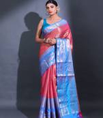 Rani Pink Katan Silk Handwoven Saree With Zari Woven Floral And Damask Motifs
