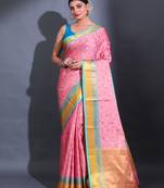 Pink Katan Silk Handwoven Saree With Zari Woven Nakshi Designs