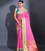 Deep Pink Katan Silk Handwoven Saree With Zari Woven Nakshi Designs