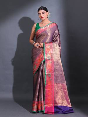 Blue Katan Silk Handwoven Saree With Zari Woven Nakshi Designs And Lotus Borders 1
