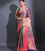 Blue Katan Silk Handwoven Saree With Zari Woven Nakshi Designs And Lotus Borders