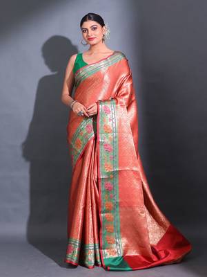 Red Katan Silk Handwoven Saree With Zari Woven Nakshi Designs And Lotus Borders 1