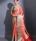 Red Katan Silk Handwoven Saree With Zari Woven Nakshi Designs And Lotus Borders