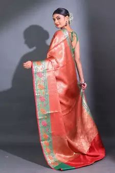 Red Katan Silk Handwoven Saree With Zari Woven Nakshi Designs And Lotus Borders
