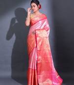 Pink Handwoven Kanjivaram Pattu Saree With Paisley And Ethnic Designs