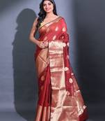 Maroon Resham Kota Handwoven Saree With Zari Damask Designs