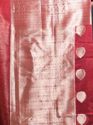 Maroon Resham Kota Handwoven Saree With Zari Damask Designs 5