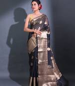Black Resham Kota Handwoven Saree With Zari Damask Designs