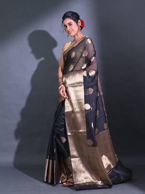 Black Resham Kota Handwoven Saree With Zari Damask Designs 3