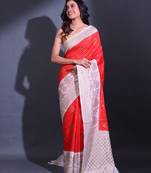 Red Dupion Silk Handwoven Saree With Zari Woven Texture And Floral Patterns