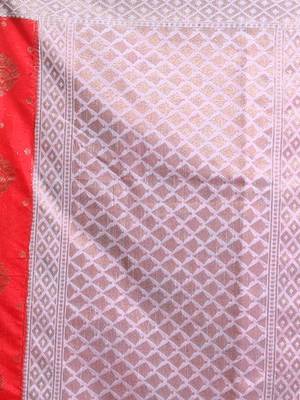 Red Dupion Silk Handwoven Saree With Zari Woven Texture And Floral Patterns 5
