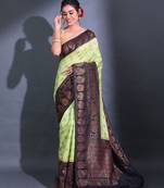 Mint Green Dupion Silk Handwoven Saree With Zari Woven Paisley And Nakshi Patterns