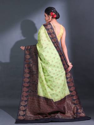 Mint Green Dupion Silk Handwoven Saree With Zari Woven Paisley And Nakshi Patterns 4